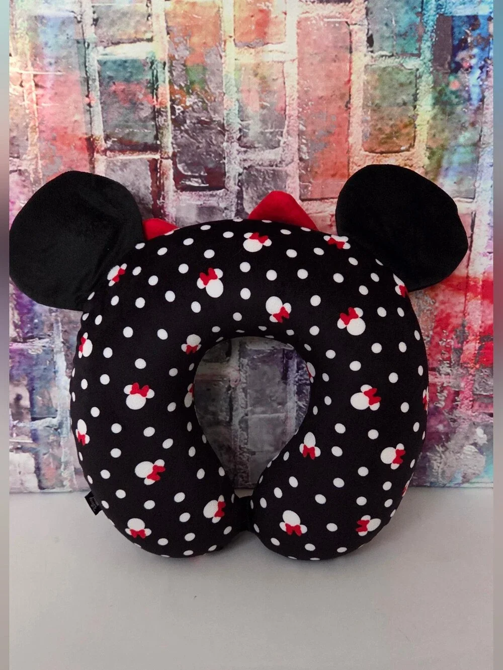 Disney Black Polka Dot Minnie Mouse Travel Neck Pillow with Red Bow